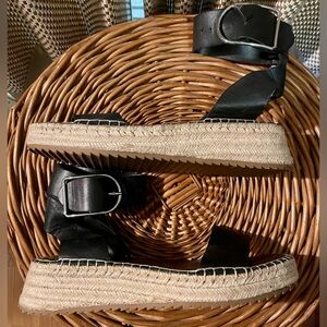 Franco Sarto Black Leather Espadrilles Size 7